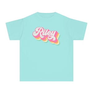 Personalized Shirt for Kids, Retro Groovy Girls Custom Name Youth Tee, Kids Name Shirt Birthday T-Shirt, Comfort Colors Girl Name Gift Chalky Mint