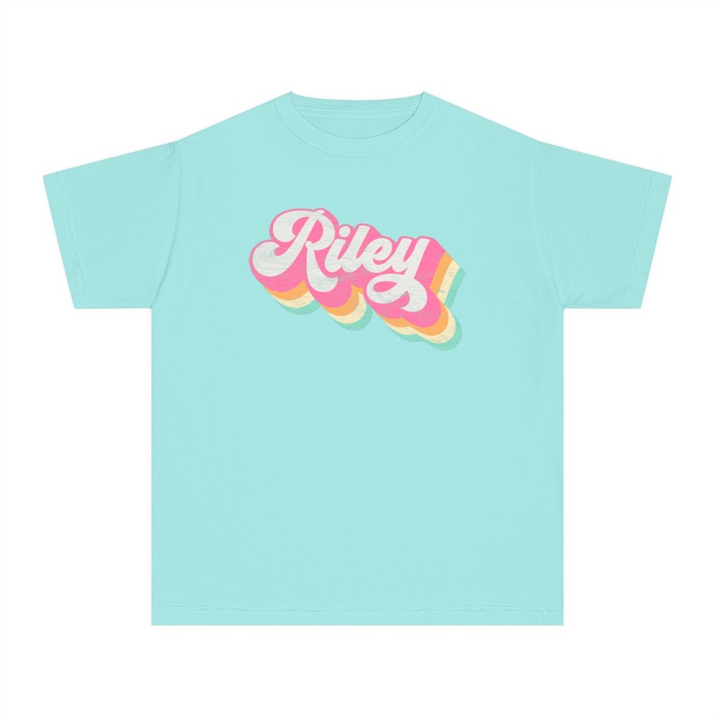Personalized Shirt for Kids, Retro Groovy Girls Custom Name Youth Tee, Kids Name Shirt Birthday T-Shirt, Comfort Colors Girl Name Gift Chalky Mint