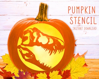 Dinosaur Pumpkin Stencil, Halloween Skeleton, TRex Skeleton Face Stencil, Jack O' Lantern, T-Rex Dino Pumpkin Carving Template, Digital File