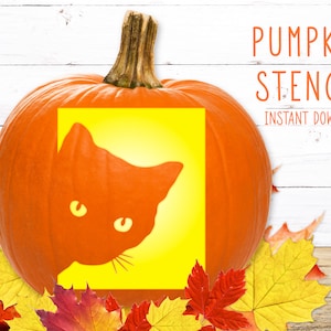 Cat Pumpkin Stencil, PRINTABLE Pumpkin Stencil, Jack O' Lantern, Pumpkin Carving Stencil, Halloween Cat At Window Pumpkin Stencil, Halloween
