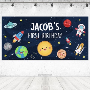Space Banner, Outer Space Birthday Backdrop, Astronaut Birthday Party, Out of This World Decor, Kawaii Planets, Galaxy Custom Digital Banner