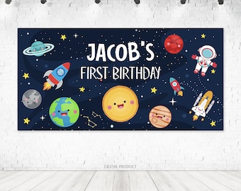 Space Banner, Outer Space Birthday Backdrop, Astronaut Birthday Party, Out of This World Decor, Kawaii Planets, Galaxy Custom Digital Banner