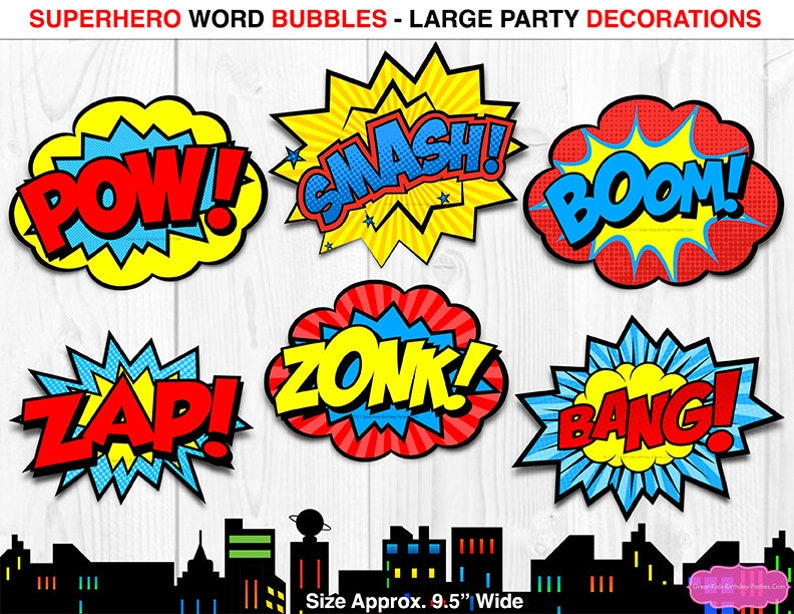 Superhero Comic Bubbles Superhero Decorations Superhero Etsy