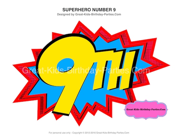 Superhero Number 9 Superhero Printables Superhero Birthday Etsy