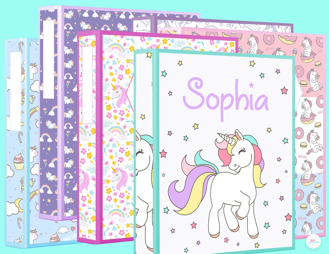 printable binder covers unicorn theme set of 6 kids school