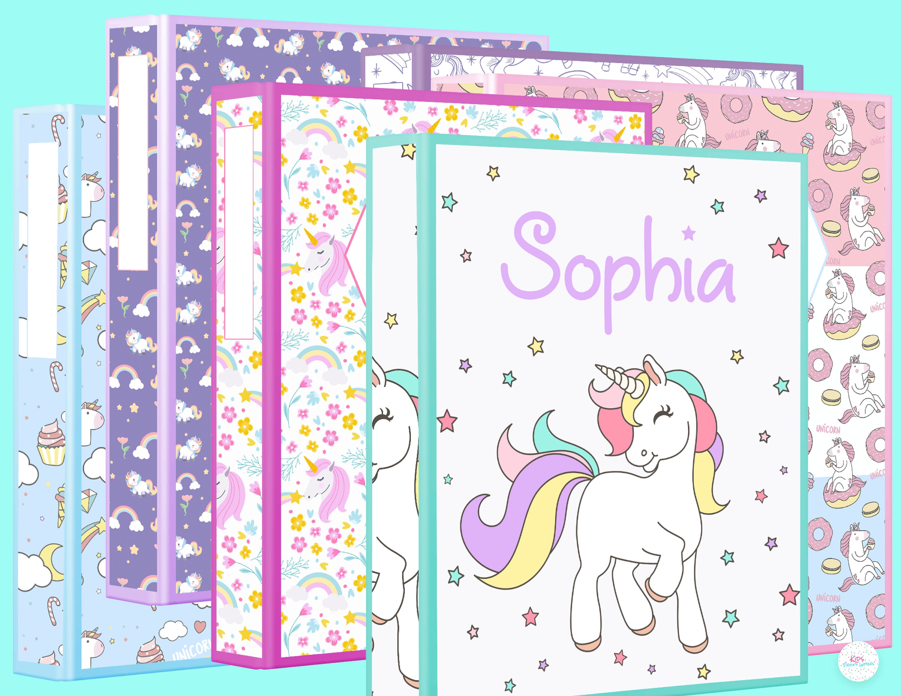 Printable BINDER Coversunicorn Theme Set of 6 Kids SCHOOL Etsy