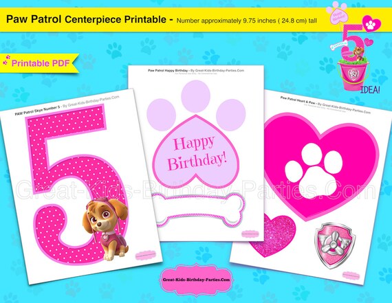 Paw Patrol Birthday Centerpiece Number 5 - Paw Patrol Skye - Paw Patrol Decorations - Paw Patrol Girl - Paw Patrol Birthday - Centerpieces Il_570xn