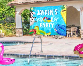 Bannière Joyeux Anniversaire Pool Party - Décorations Fête Piscine 300x50 Cm, Polyester Résistant, Idéal Extérieur