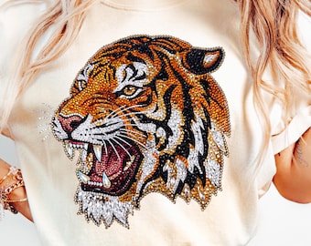 Faux Rhinestone Tiger PNG, Bling Tiger Mascot Sublimation, Sparkly Big Cat School Spirit Shirt Design, Digital Download Clipart Graphic