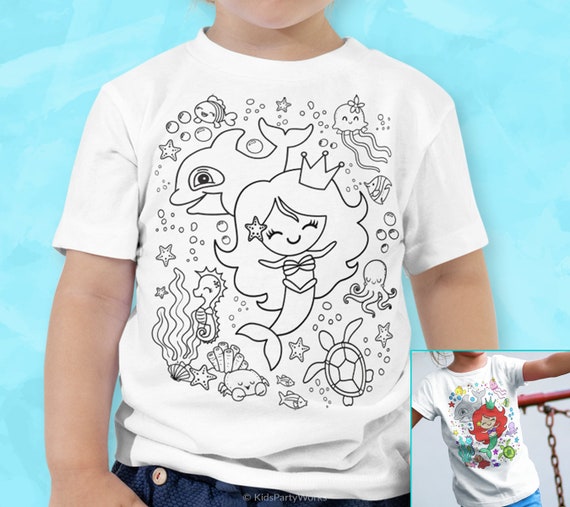 Mermaid Coloring Shirt, Color Your Own Shirt, Mermaid Shirt, Mermaid Birthday, Shirt To Color, Toddler T-Shirt, Kids Coloring, Fun Kids Gift Il_570xn