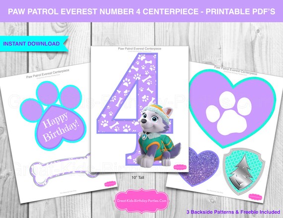 Paw Patrol Birthday Number 4 - Paw Patrol Centerpiece - Paw Patrol Decorations - Paw Patrol Girl - Paw Patrol Party - Number 4 - Everest Il_570xn