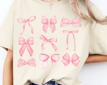 Coquette Pink Bows, Bow Collage PNG, Girly Girl Pink Bow Aesthetic, Trendy Coquette, Girlie PNG, Ribbons, Cherry Bow, Aesthetic Shirt Design