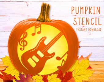 Guitar Pumpkin Stencil, Halloween Musicians PRINTABLE Stencil, Instrument Musical Notes Jack O' Lantern Pumpkin Carving Template, Digital