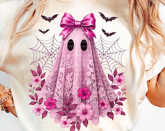 Lace Ghost Png, Floral Ghost Png, Cute Halloween Boo Lace Bow Png, Halloween Shirt Png, Halloween Ghost Png Boo Ghost Shirt PNG Sublimation