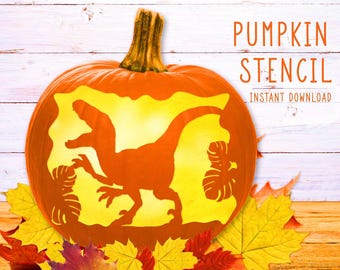 Dinosaur Pumpkin Stencil, Velociraptor Printable Stencil, Halloween Pattern, Jack O' Lantern, Dino Pumpkin Carving Template, Digital File