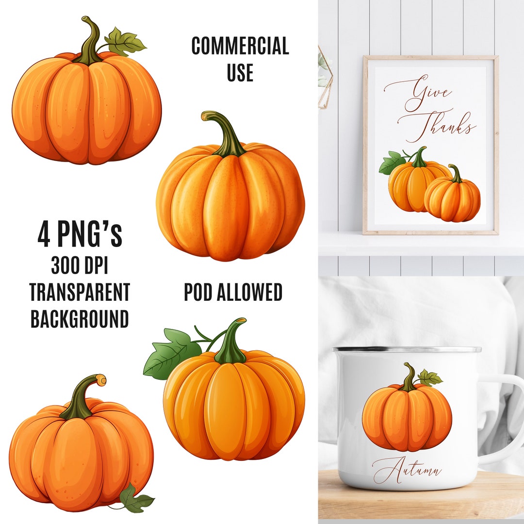 Pumpkin PNG Clipart, Pumpkins Sublimation Bundle, Autumn Clipart ...