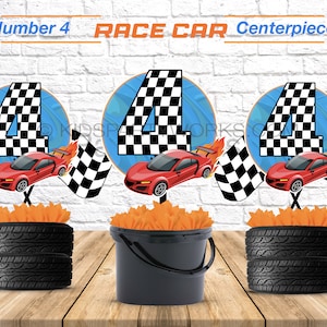 Race Car Centerpiece Number 4 , Racing Birthday, Race Car Centerpiece ...