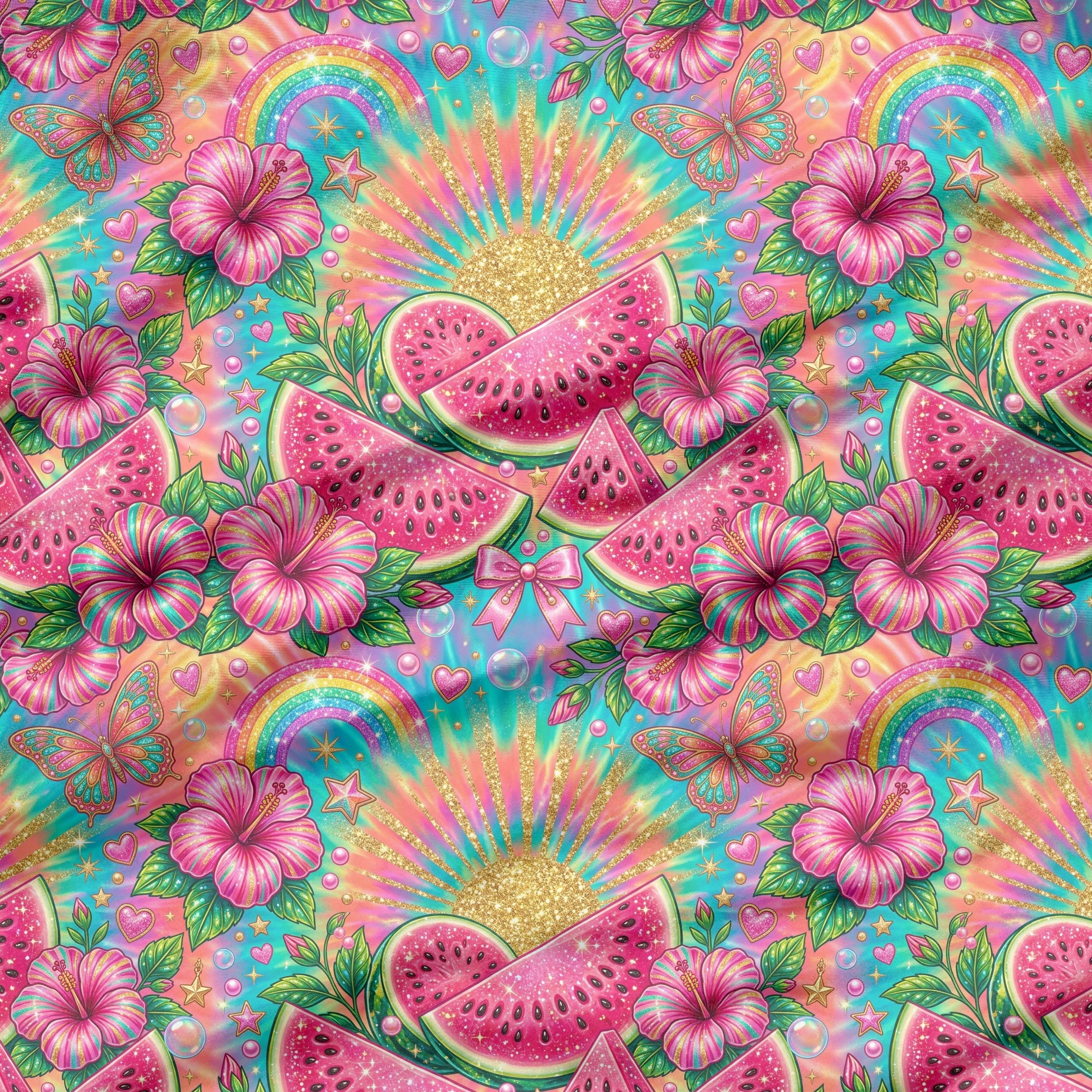 Watermelon Floral Seamless Pattern JPG, Hibiscus Flowers Tropical ...