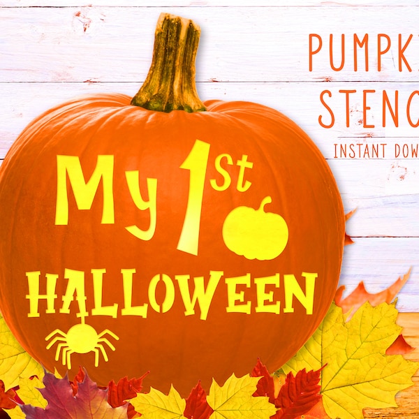 My First Halloween Stencil, Baby's 1st Pumpkin, First Halloween Printable Stencil, Jack O' Lantern, Pumpkin Carving Template, Digital File
