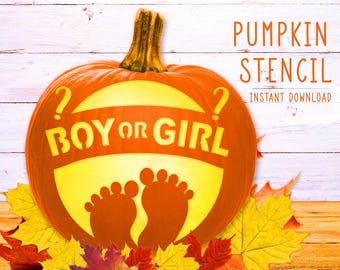 Boy Or Girl Pumpkin Stencil, Baby Reveal, Baby On The Way Pumpkin Stencil, Jack O' Lantern Pumpkin Carving, Pregnancy Mom To Be Digital File