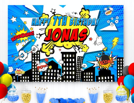 Superhero Backdrop, Personalized Sign, Superhero Party Supplies, Party Banner, Birthday Backdrop, Party Decorations,Kids Decorations,Digital Il_570xn