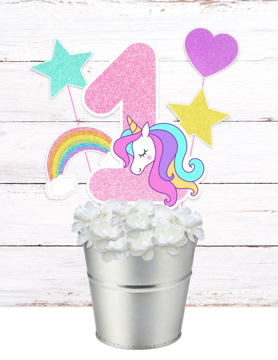 printable unicorn centerpiece number 1 unicorn birthday etsy