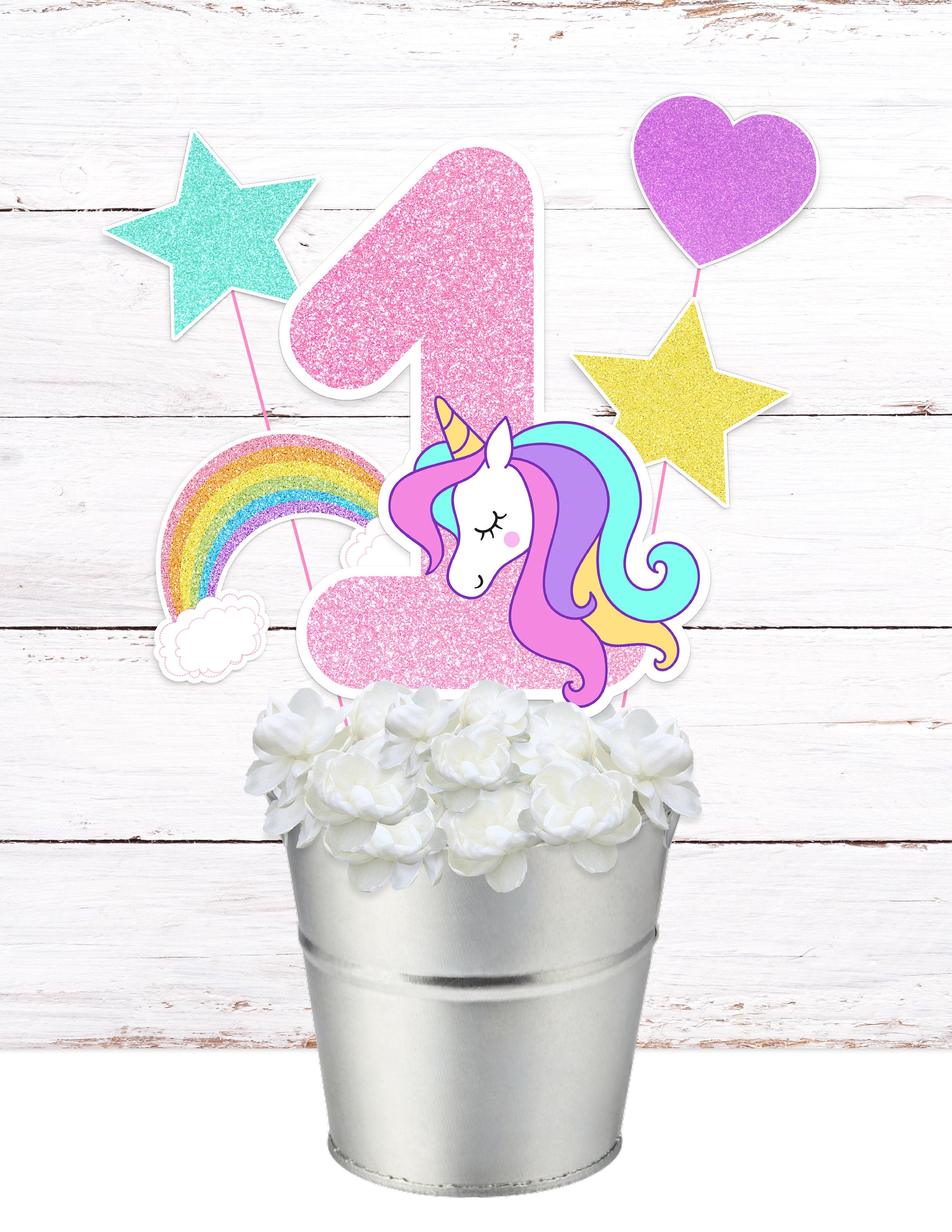 printable unicorn centerpiece number 1 unicorn birthday etsy