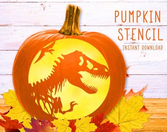 Dinosaur Pumpkin Stencil, Halloween Skeleton, TRex Animal Stencil, Jack O' Lantern, T-Rex Dino Pumpkin Carving Template, Instant Download