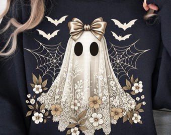 Lace Ghost Png, Floral Ghost Png, Cute Halloween Boo Lace Bow Png, Halloween Shirt Png, Halloween Ghost Png Boo Ghost Shirt PNG Sublimation