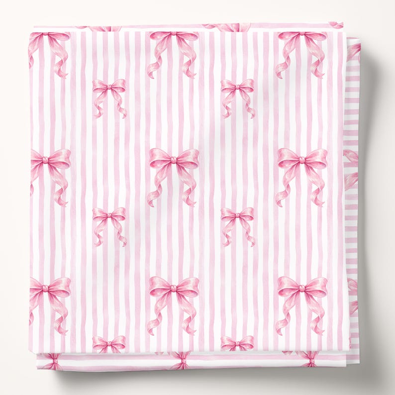 Watercolor Pink Bow Seamless Pattern JPG Coquette Striped Pattern ...