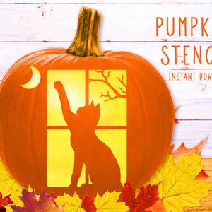 Cat Pumpkin Stencil, Halloween Cat Printable Pumpkin Stencil, Jack O ...