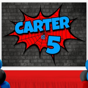 Superhero Backdrop, Superhero Birthday Background, Party Decorations, Birthday Banner, Kids Personalized Sign, Large 49&quot;x37&quot; Digital File