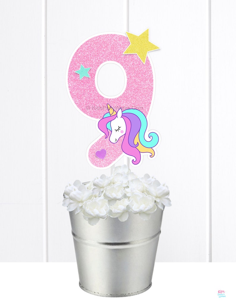 Printable Unicorn Centerpiece Number 9, Unicorn Birthday Party, Printable Centerpiece Decorations, DIY Centerpieces, Instant Download image 6