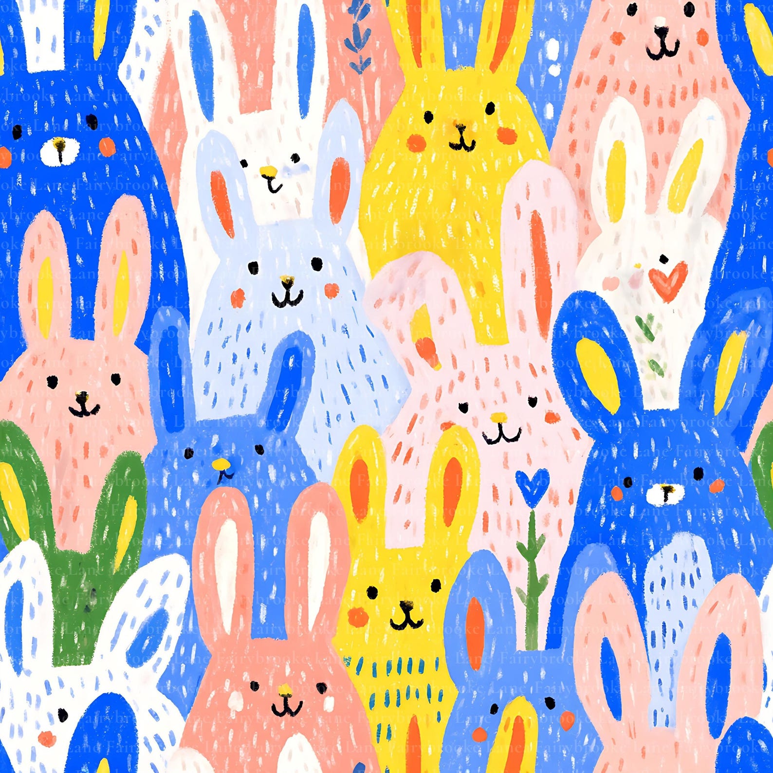 Easter Bunny Seamless Pattern, Folk Art Spring Rabbit Digital Paper JPG ...