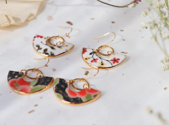 New floral cluster  porcelain dangle earrings