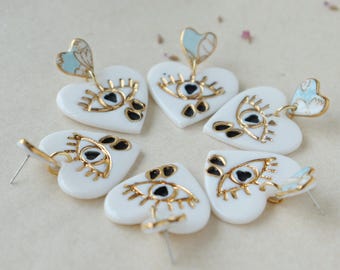 Big heart shaped dangle porcelain  earrings
