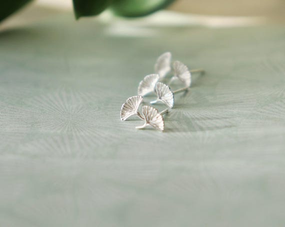 Sterling silver mini ginkgo studs