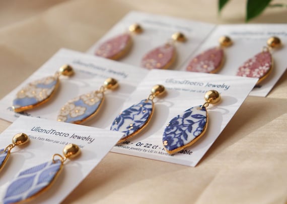 Teardrop porcelain dangle earrings