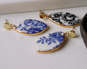 Qinghua blue porcelain dangle earrings