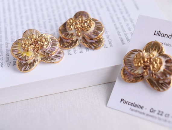 Handpainted Orchild porcelain earrings