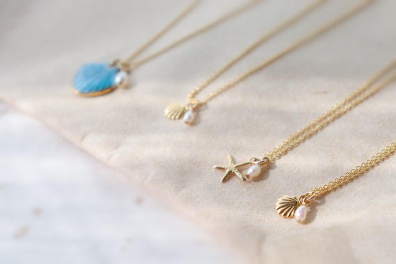 18 inches  seashell/ starfish natural pearl 14kt goldfilled necklaces