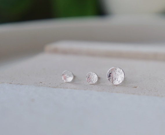 Hammered 4-6 mm simple  Sterling silver studs