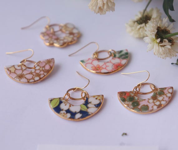 Spring Floral porcelain dangle earrings