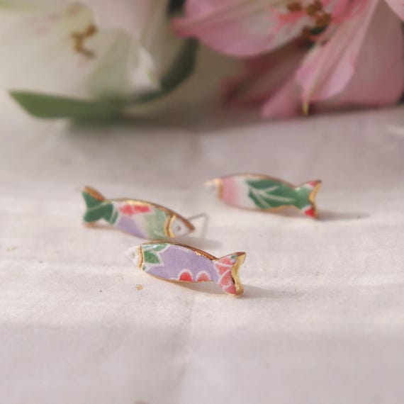 Pastel porcelain Sardine fish earrings