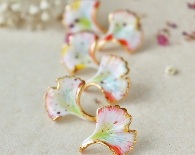 Featured listing image: Watercolor handpainted pastel ginkgo porcelain  earrings