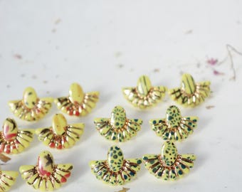 Mini yellow porcelain Button earrings
