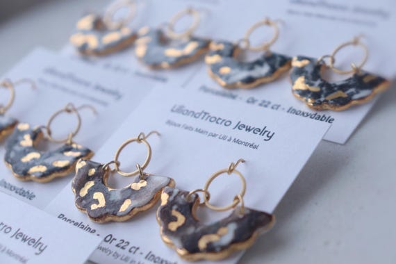 January Batch  Floral porcelain dangle earrings