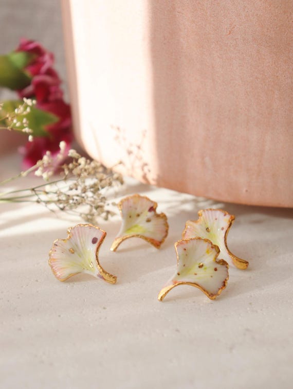 Watercolor handpainted pastel ginkgo porcelain  earrings