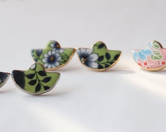 Small Japanese Minoyaki porcelain stud earrings