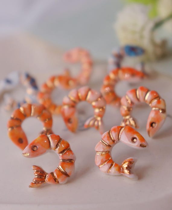 Handpainted shrimps porcelain studs